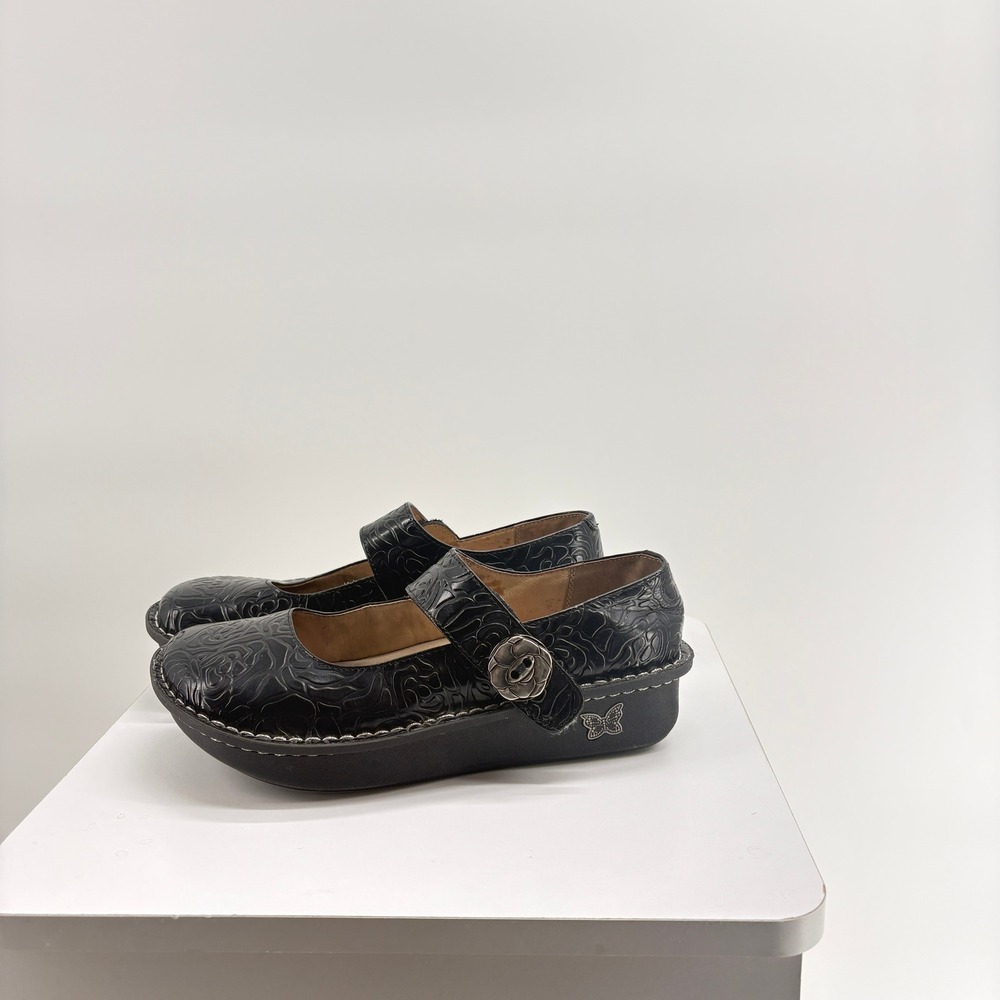 Alegria Paloma Black Floral Embossed Leather Mary Jane Shoes 38 Comfort Quirky‎ - Picture 2 of 12